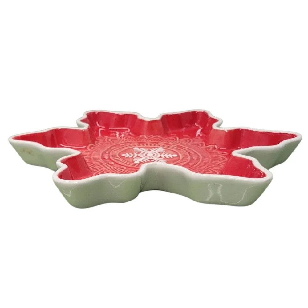 Hallmark Red Snowflake Shaped Dish Serving Bowl Christmas Holiday 9‎ in HGE356